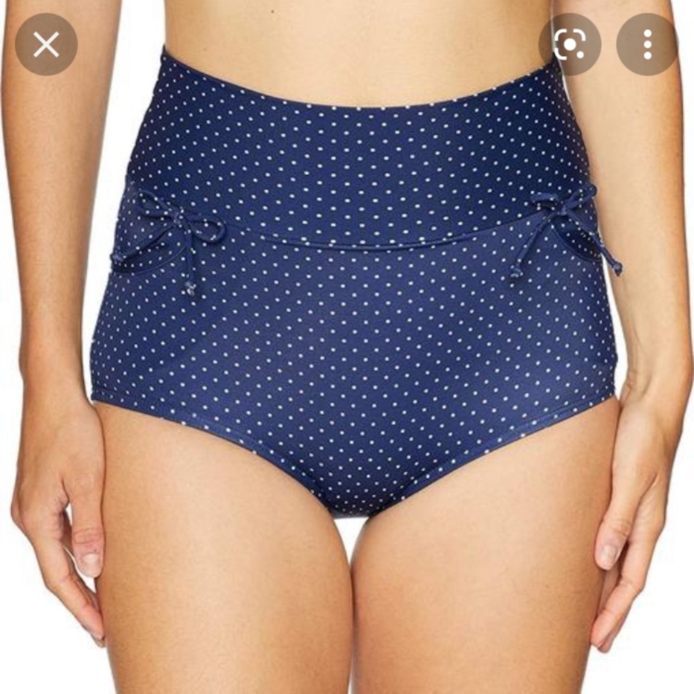 Unique Vintage Gilda Navy and White pin dot high waisted swim bottoms